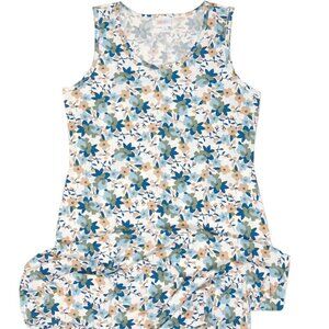 NWT LuLaRoe Dani Dress L Floral Blue White Tan Sleeveless Tank Beach Pool Maxi
